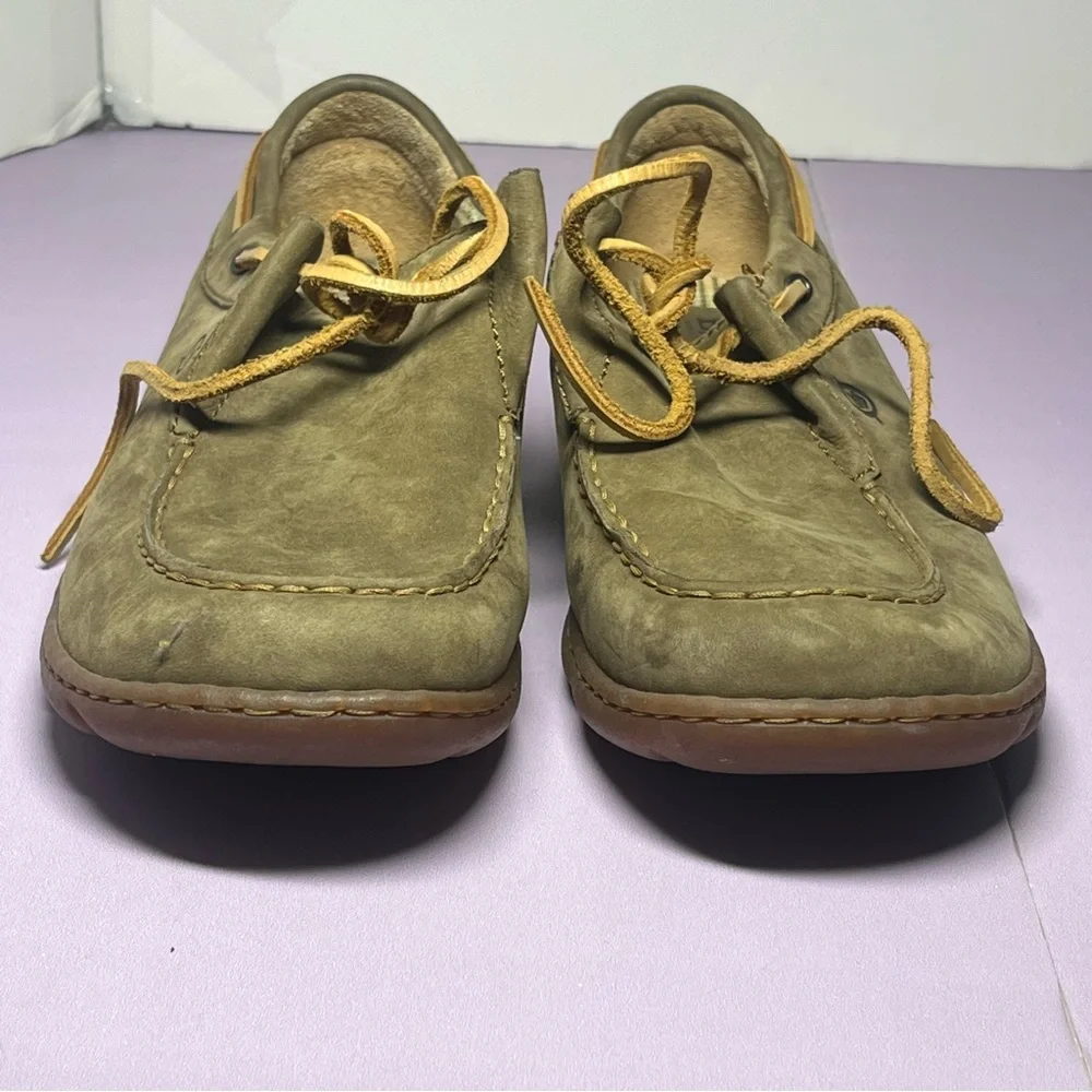 Born Naturals 9 1/2 Men's Lace Up Loafer Outdoor Sole Shoes Olive Green Brown